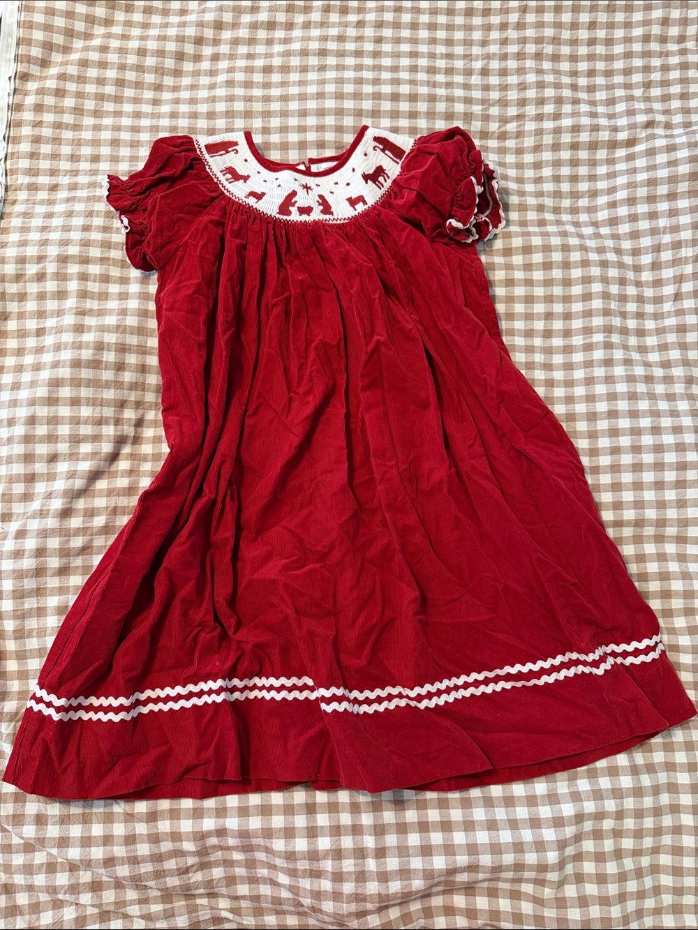 Toddler Red Velvet Holiday Dress with Embroidered Yoke